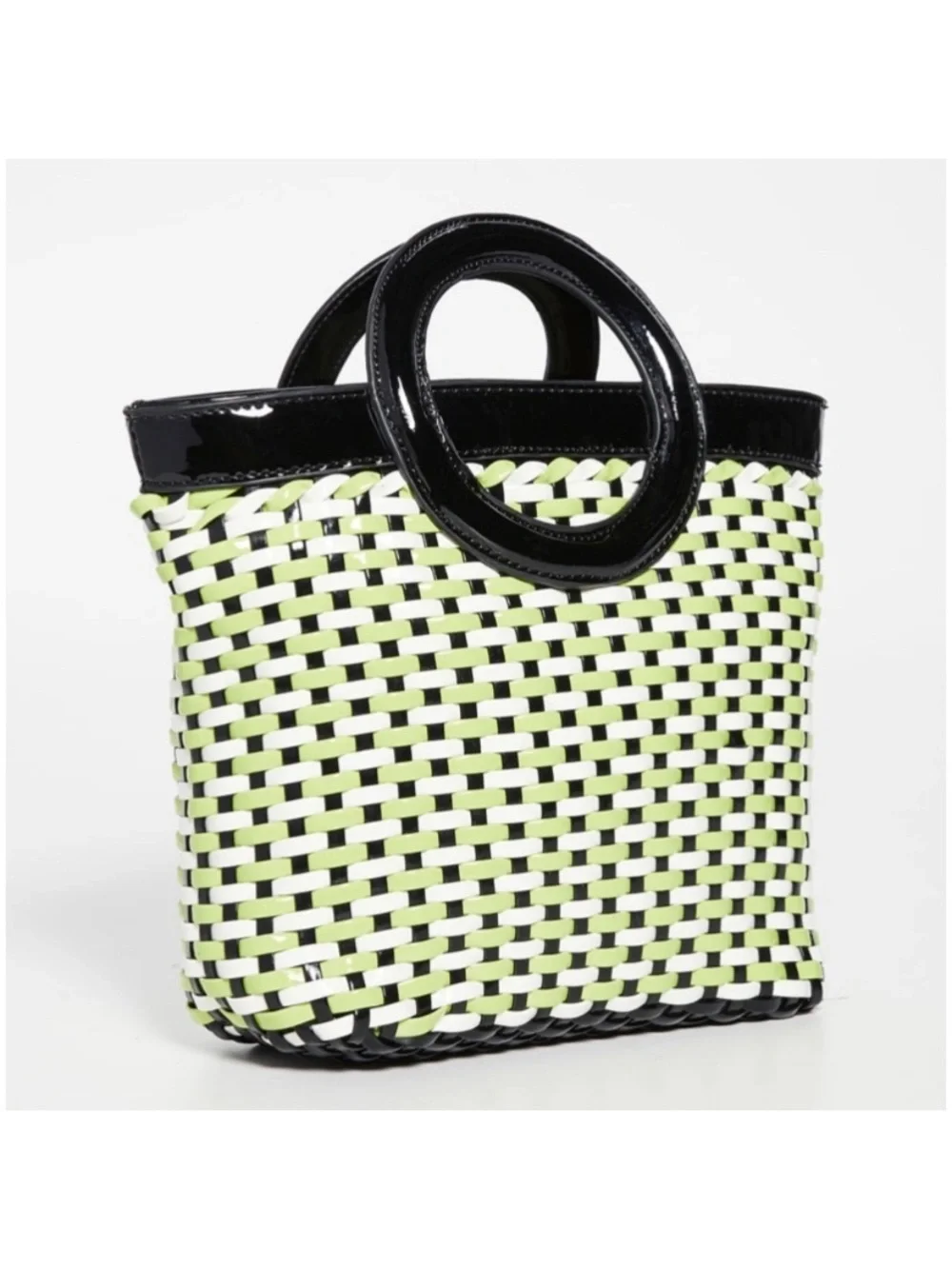 New SOLID & STRIPED REVOLVE Woven Black White Green Handbag Tote